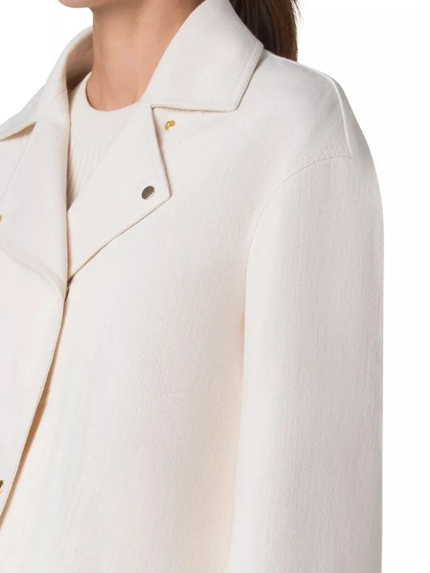 Akris Punto Asymmetrical Cotton Blend Biker Jacket in Cashew