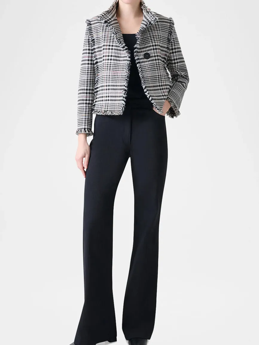 Akris Punto Check Fringe Hem Cropped Jacket in Cream/Black