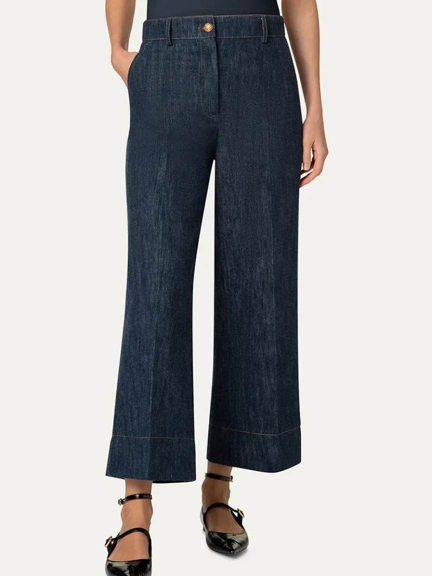 Akris Punto Chiara Wide Leg Denim Jeans in Navy Denim