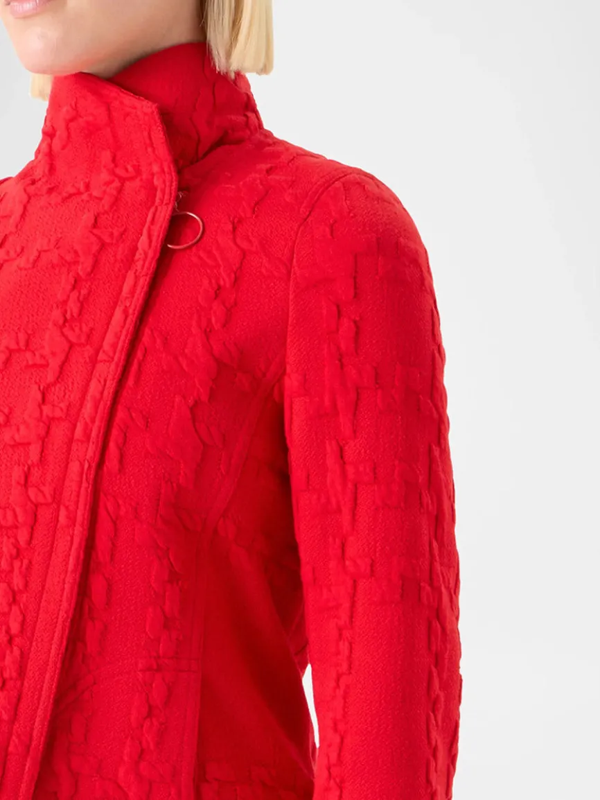 Akris Punto Glencheck 3D Jersey Biker Jacket in Vermillion
