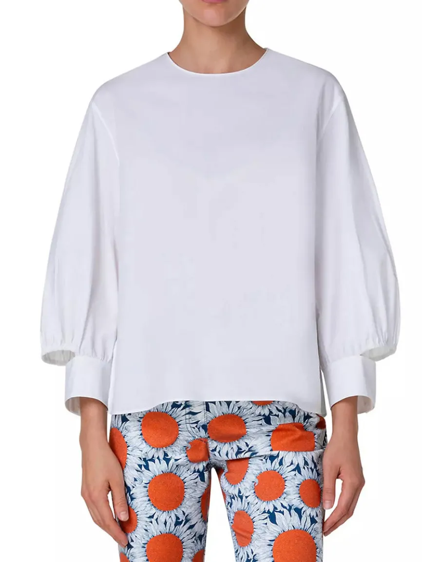 Akris Punto Puff Sleeve Cotton Poplin Blouse in Cream