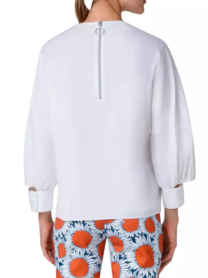 Akris Punto Puff Sleeve Cotton Poplin Blouse in Cream