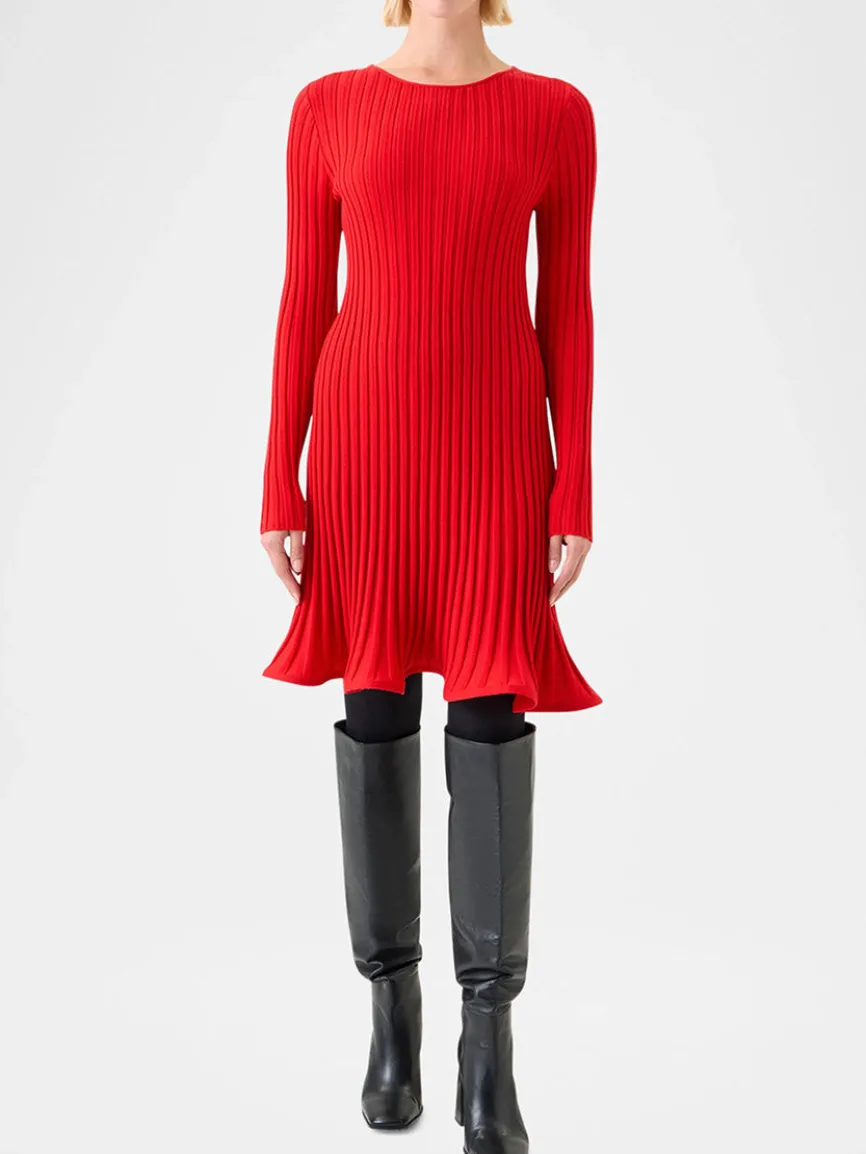 Akris Punto Reverse Rib Fit & Flare Mini Dress in Vermillion