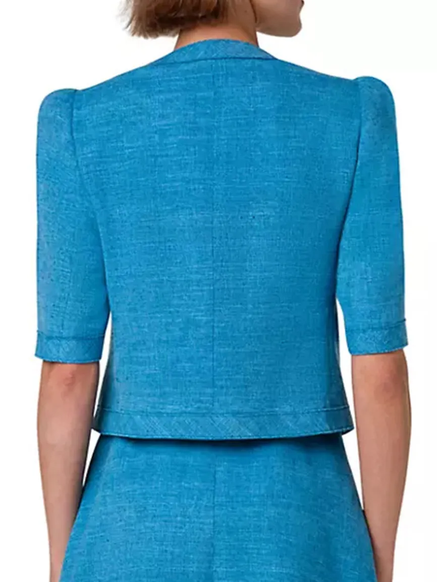 Akris Punto Short Sleeve Silk Blend Jacket in Medium Blue