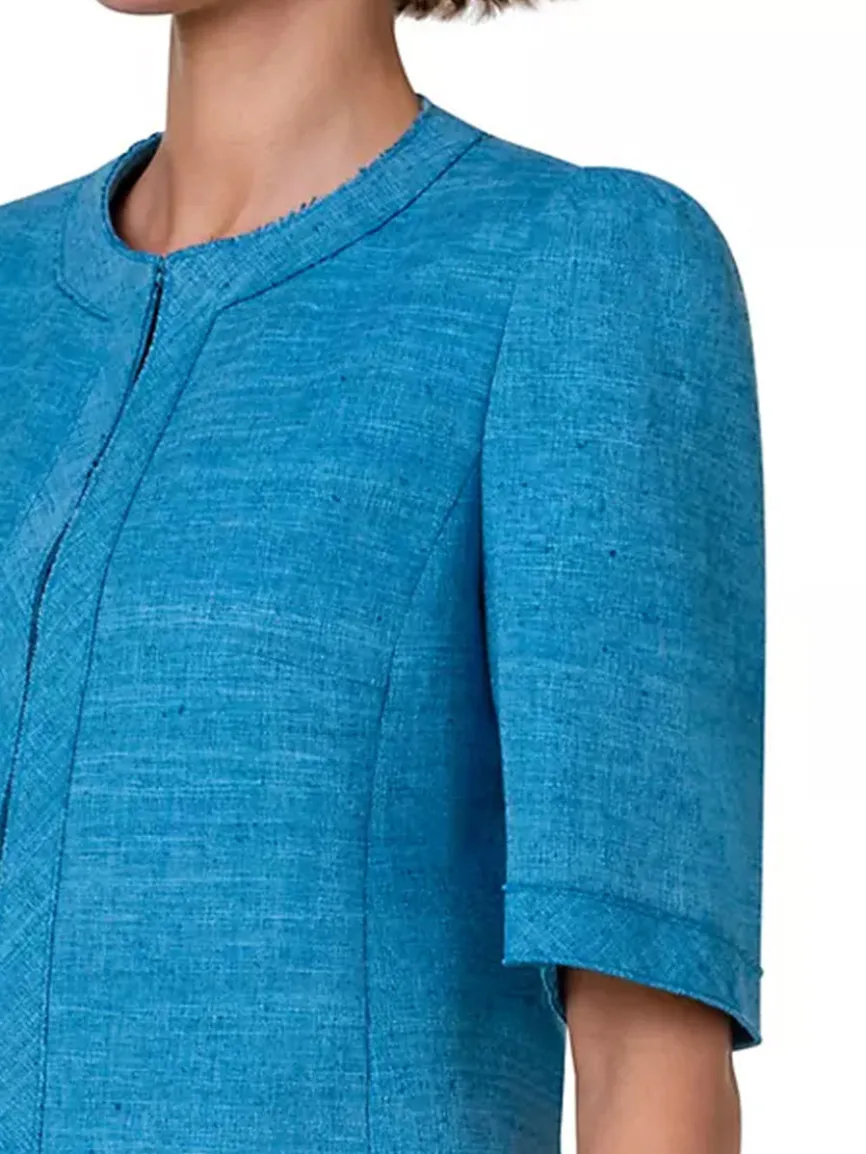 Akris Punto Short Sleeve Silk Blend Jacket in Medium Blue