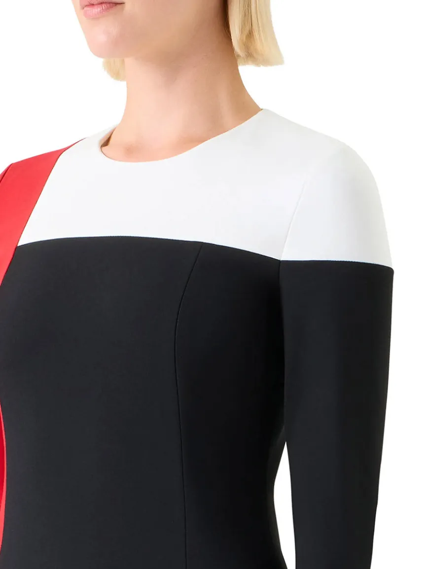 Akris Punto Signature Stretch Colorblock Shift Dress in Black/Cream/Vermillion