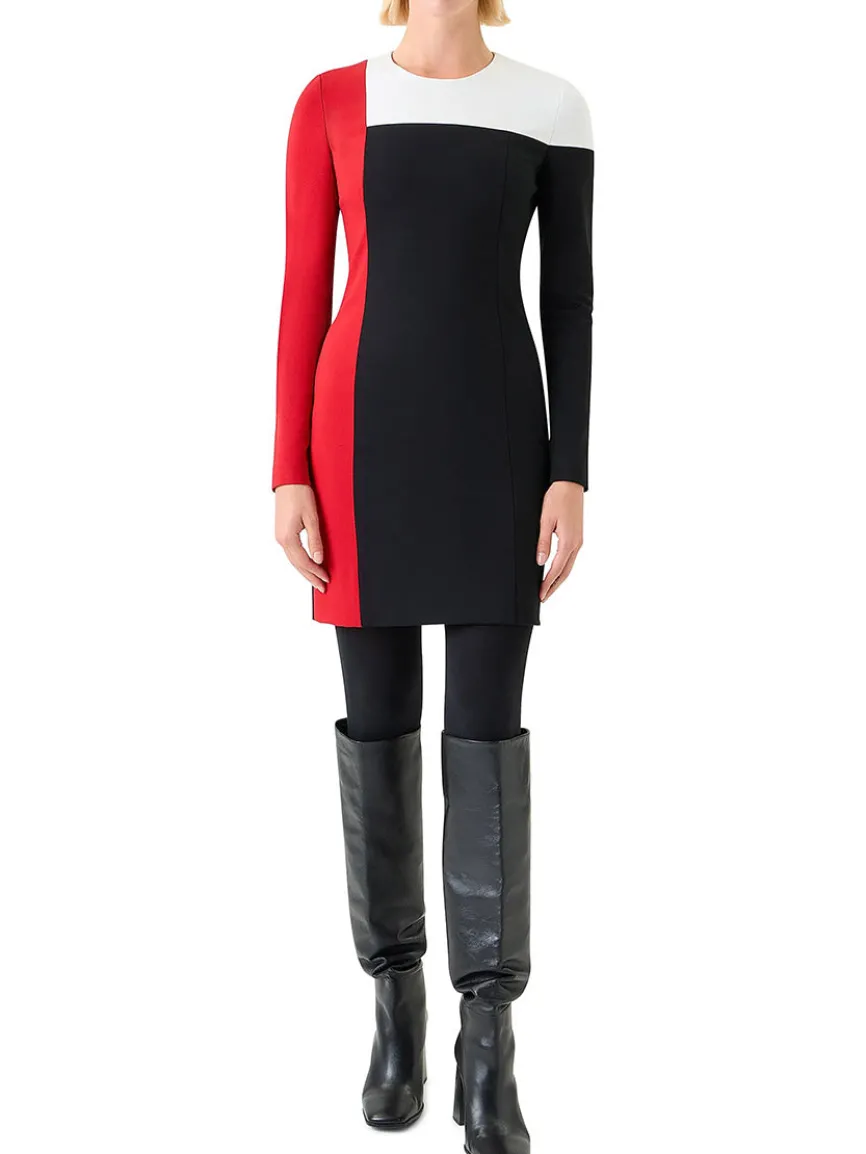 Akris Punto Signature Stretch Colorblock Shift Dress in Black/Cream/Vermillion