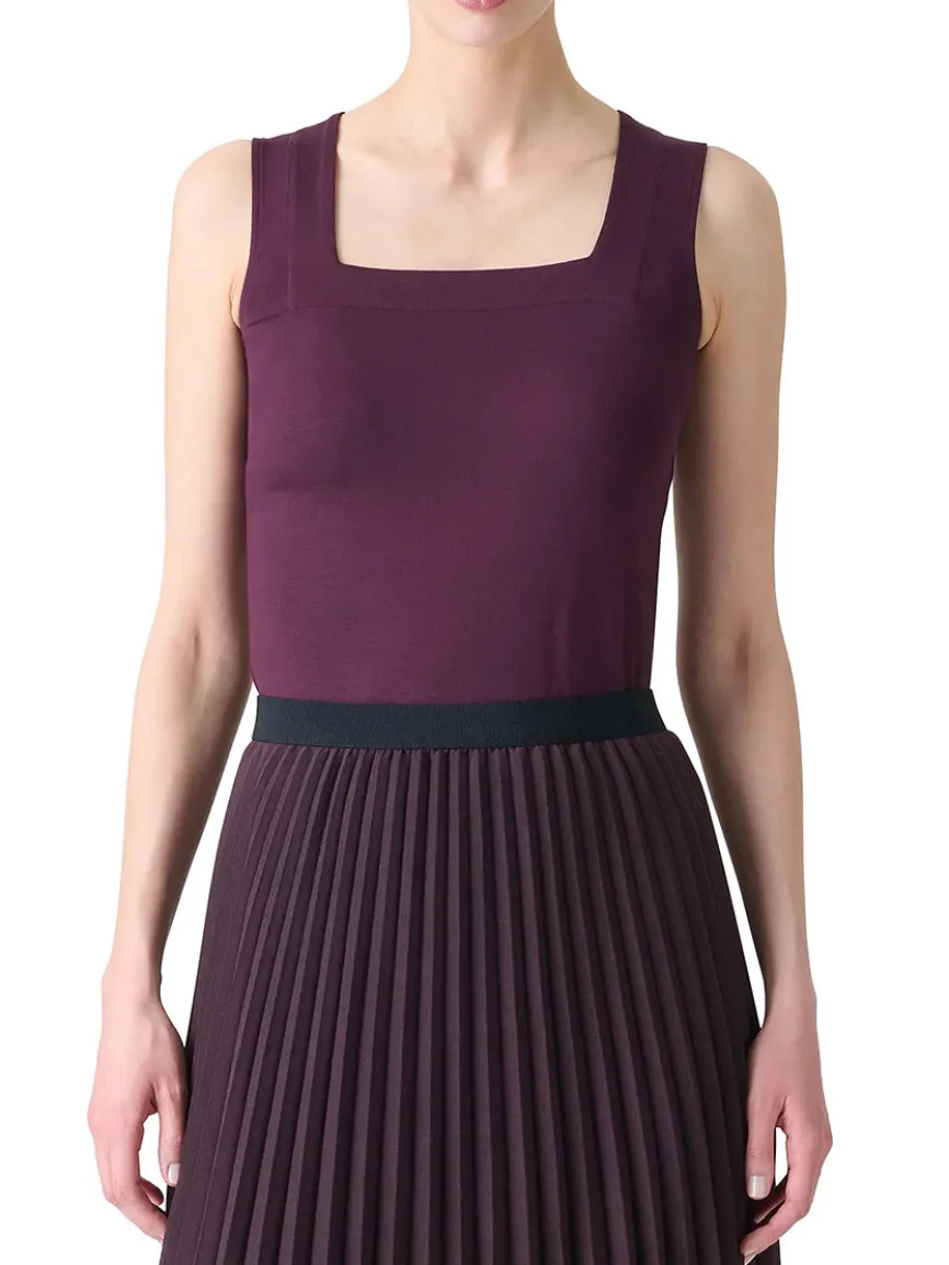 Akris Punto Square-Neck Jersey Tank Top in Blackberry