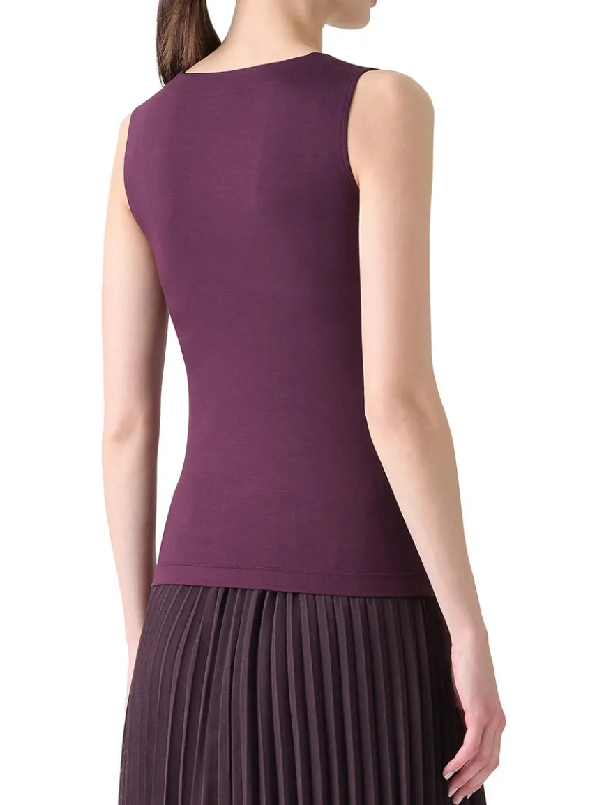 Akris Punto Square-Neck Jersey Tank Top in Blackberry