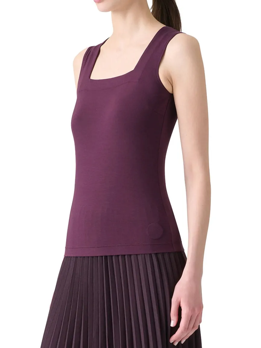Akris Punto Square-Neck Jersey Tank Top in Blackberry
