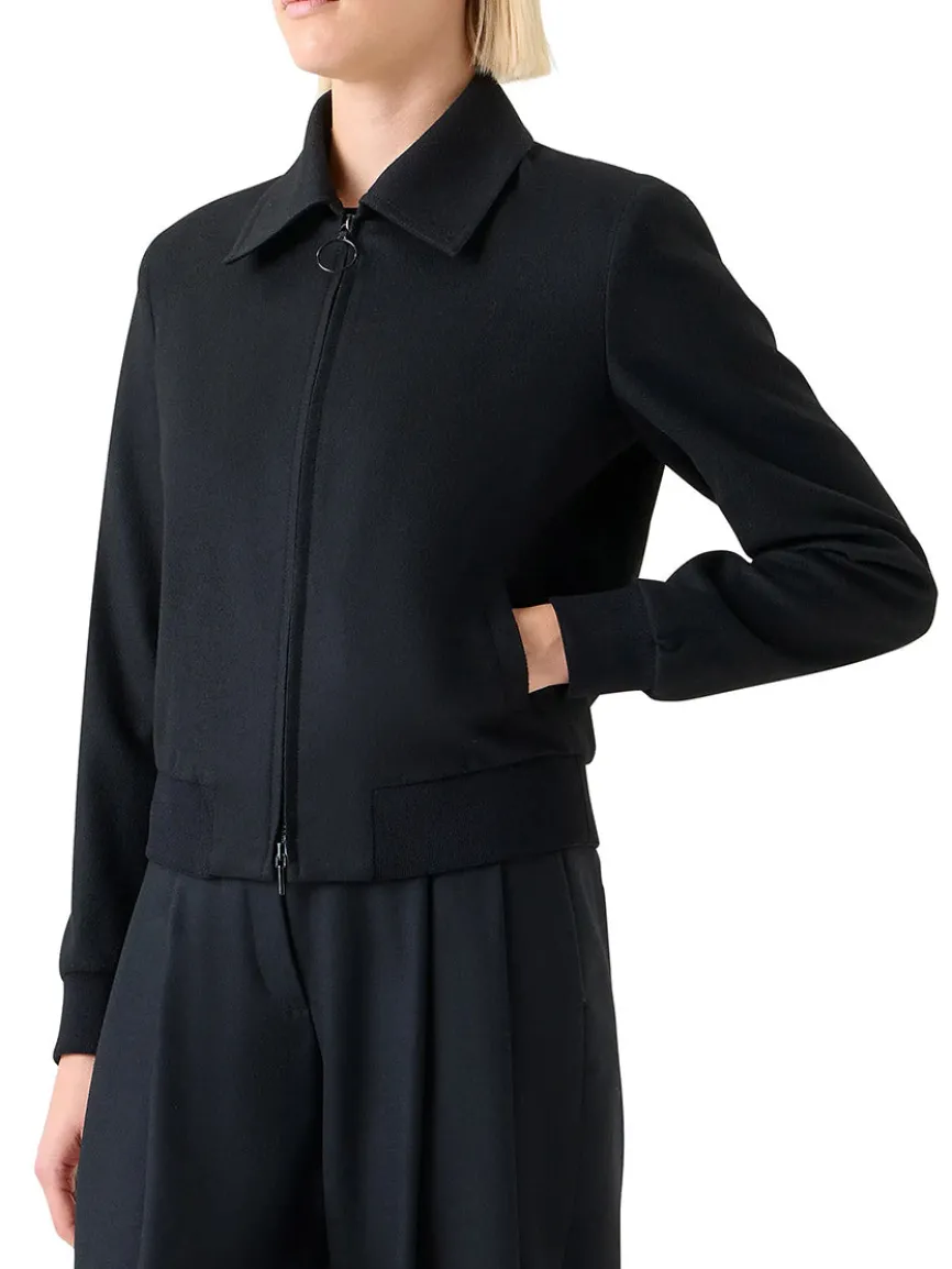 Akris Punto Virgin Wool Short Bomber Jacket in Black