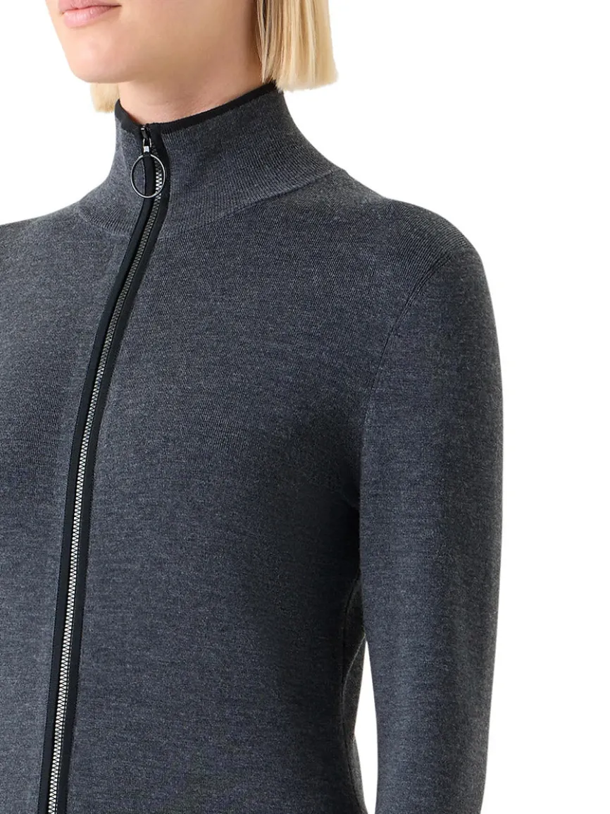 Akris Punto Virgin Wool Knit Zip Cardigan in Charcoal/Black