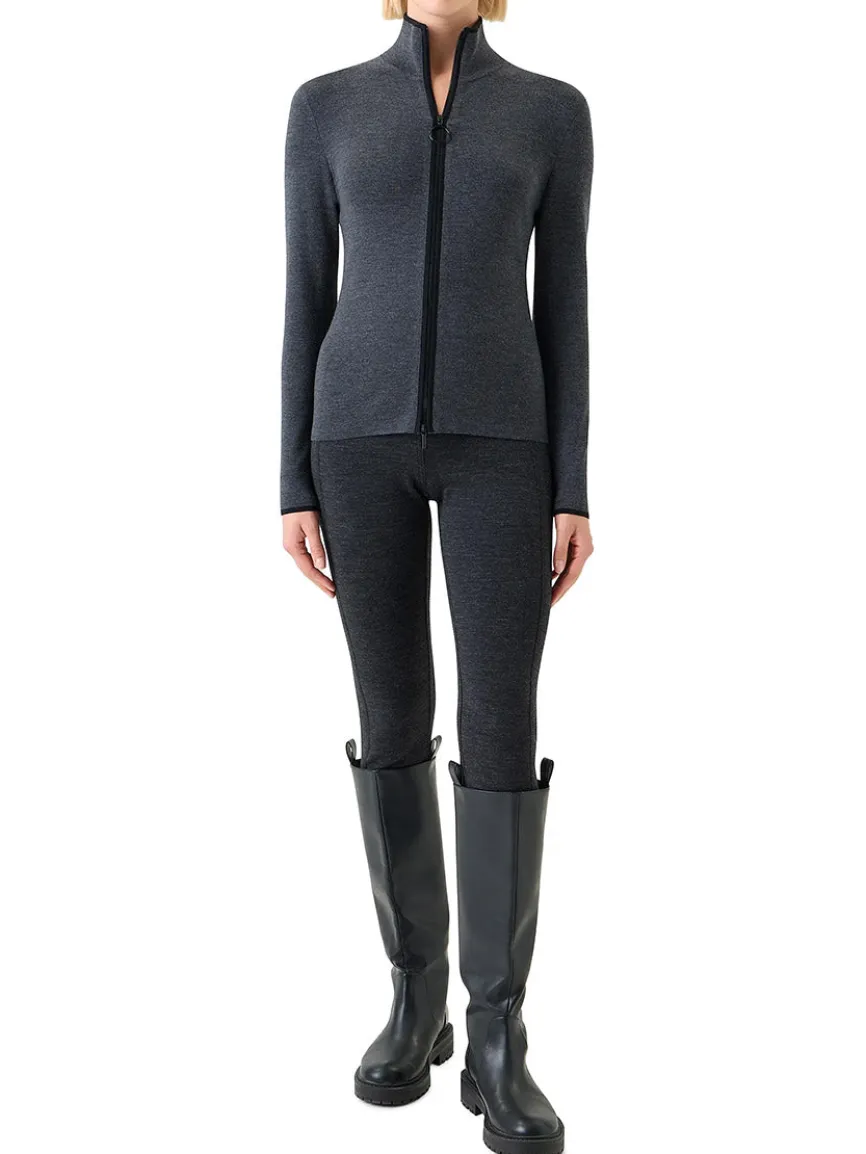 Akris Punto Virgin Wool Knit Zip Cardigan in Charcoal/Black