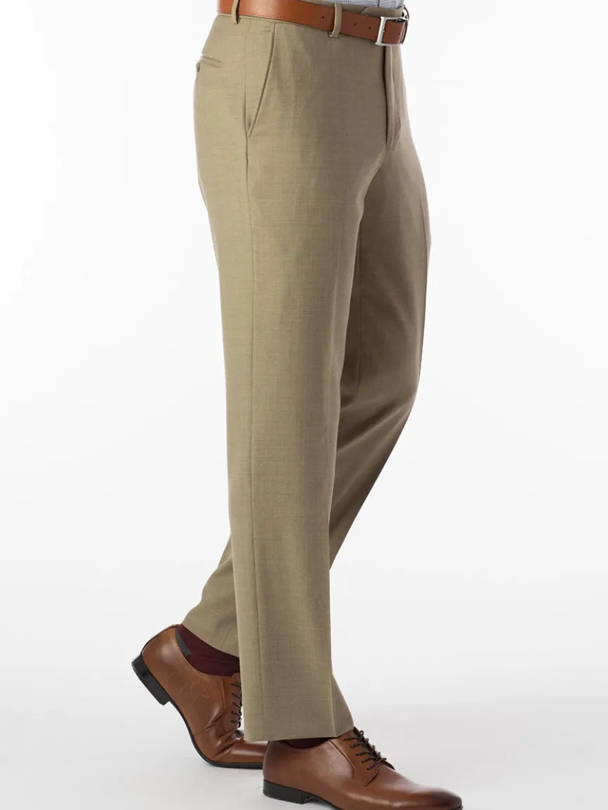 Ballin Soho Comfort 'EZE' Super 120s Modern Flat Front Pant in Tan
