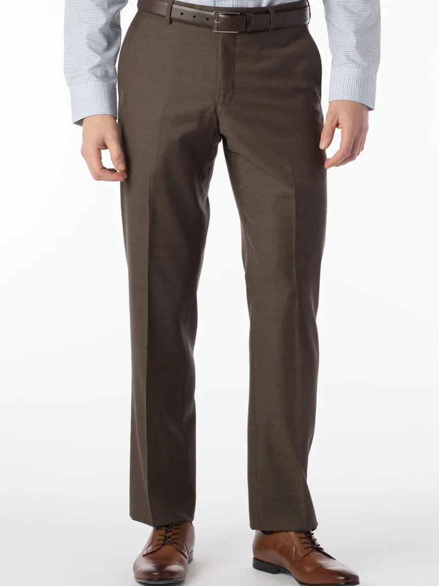 Ballin Soho Comfort 'EZE' Sharkskin Modern Flat Front Pant in Chestnut