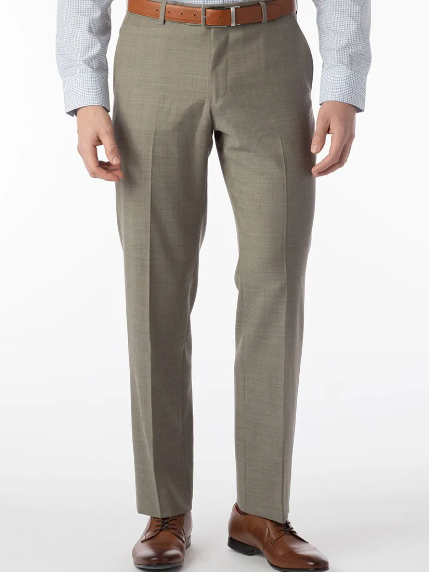Ballin Soho Comfort 'EZE' Sharkskin Modern Flat Front Pant in British Tan