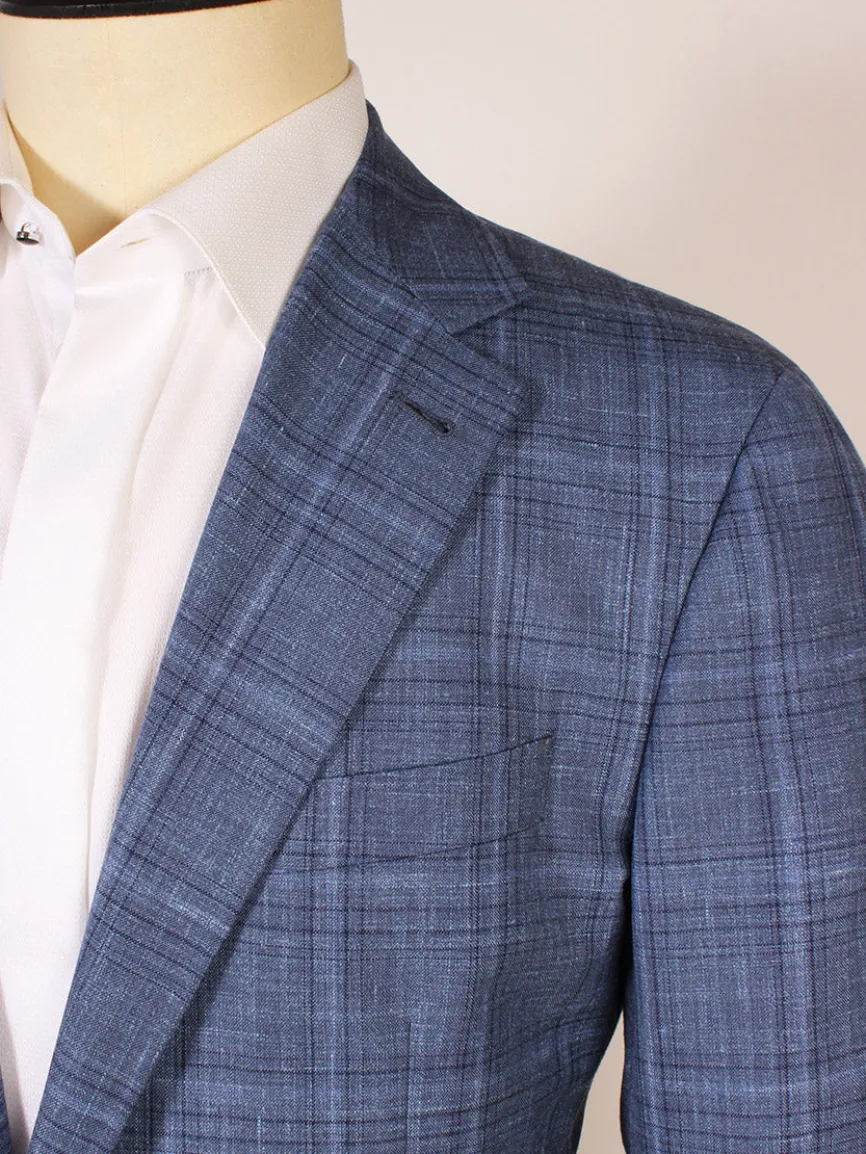 Canali Flap Pocket Sport Jacket in Blue Plaid