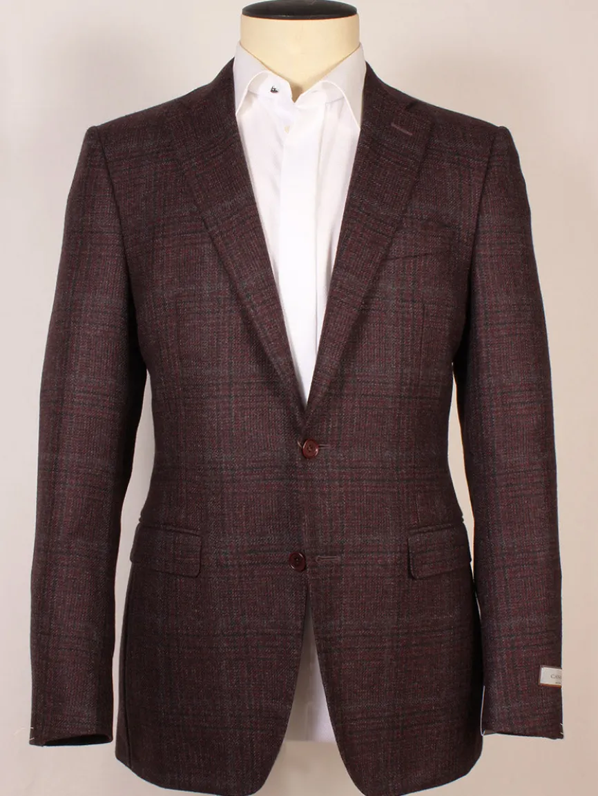 Canali Flap Pocket Sport Jacket in Burgundy Plaid
