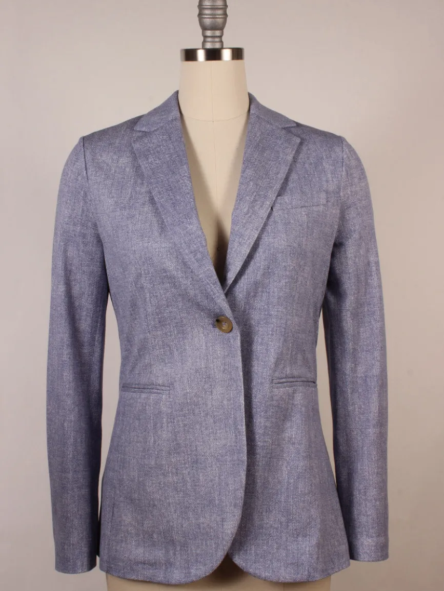 Circolo 1901 1-Button Slim Herringbone Jacket in Dark Sky