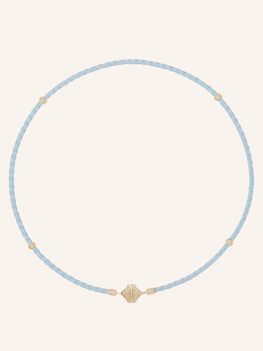 Clara Williams Aspen Braided Light Blue Leather Mini Necklace