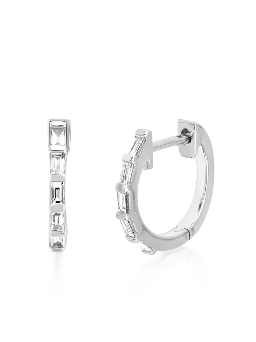 EF Collection Diamond Baguette Huggie Earrings in White Gold