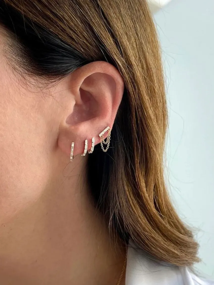 EF Collection Diamond Baguette Huggie Earrings in White Gold