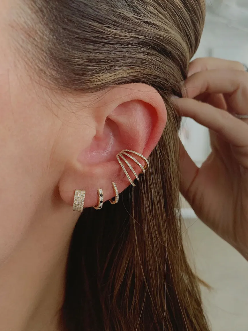 EF Collection Diamond Huggie Earrings in Yellow Gold