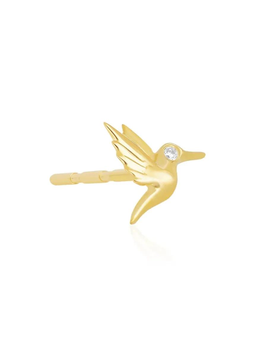 EF Collection Mini Hummingbird Stud Earring in Yellow Gold