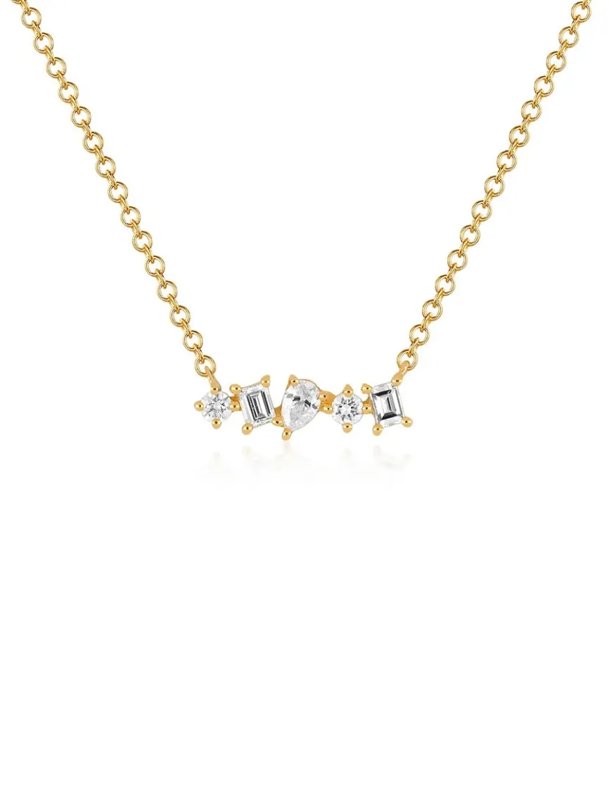 EF Collection Multi Faceted Diamond Mini Bar Necklace in Yellow Gold