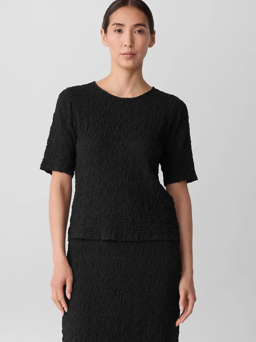 Eileen Fisher Bubble Jacquard Crew Neck Top in Black