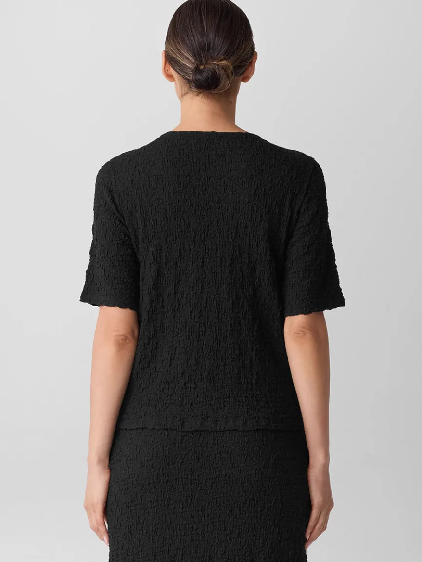 Eileen Fisher Bubble Jacquard Crew Neck Top in Black