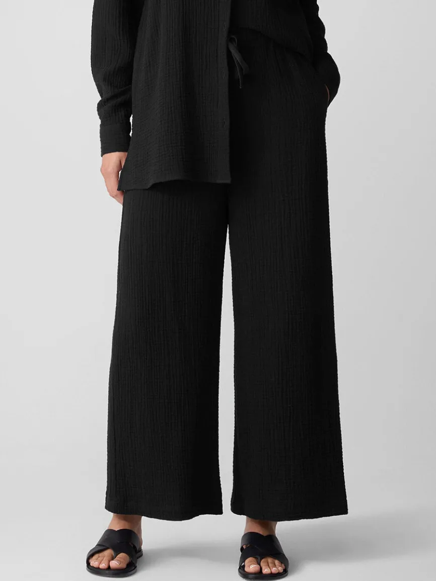 Eileen Fisher Organic Cotton Lofty Gauze Wide-Leg Pant in Black