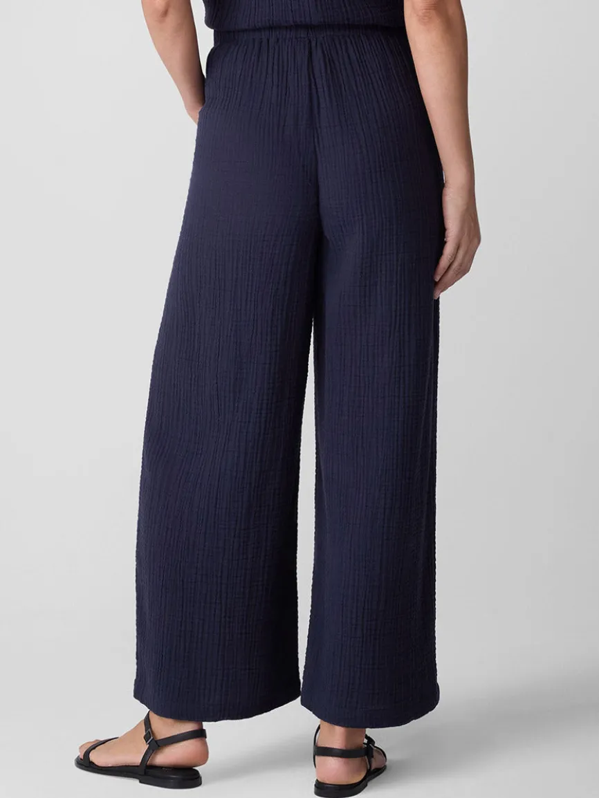 Eileen Fisher Organic Cotton Lofty Gauze Wide-Leg Pant in Ink