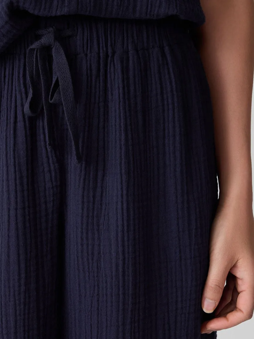 Eileen Fisher Organic Cotton Lofty Gauze Wide-Leg Pant in Ink