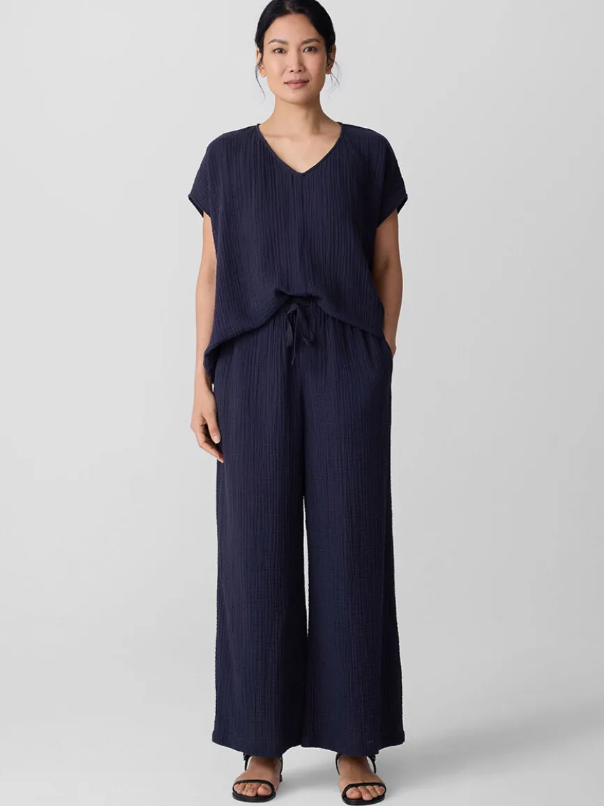 Eileen Fisher Organic Cotton Lofty Gauze Wide-Leg Pant in Ink