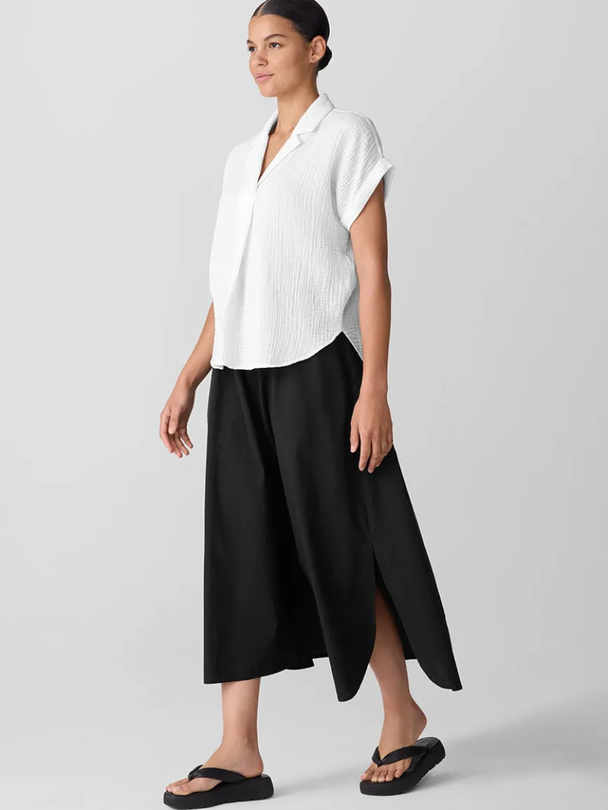 Eileen Fisher Organic Cotton Lofty Gauze Notch Collar Top in White