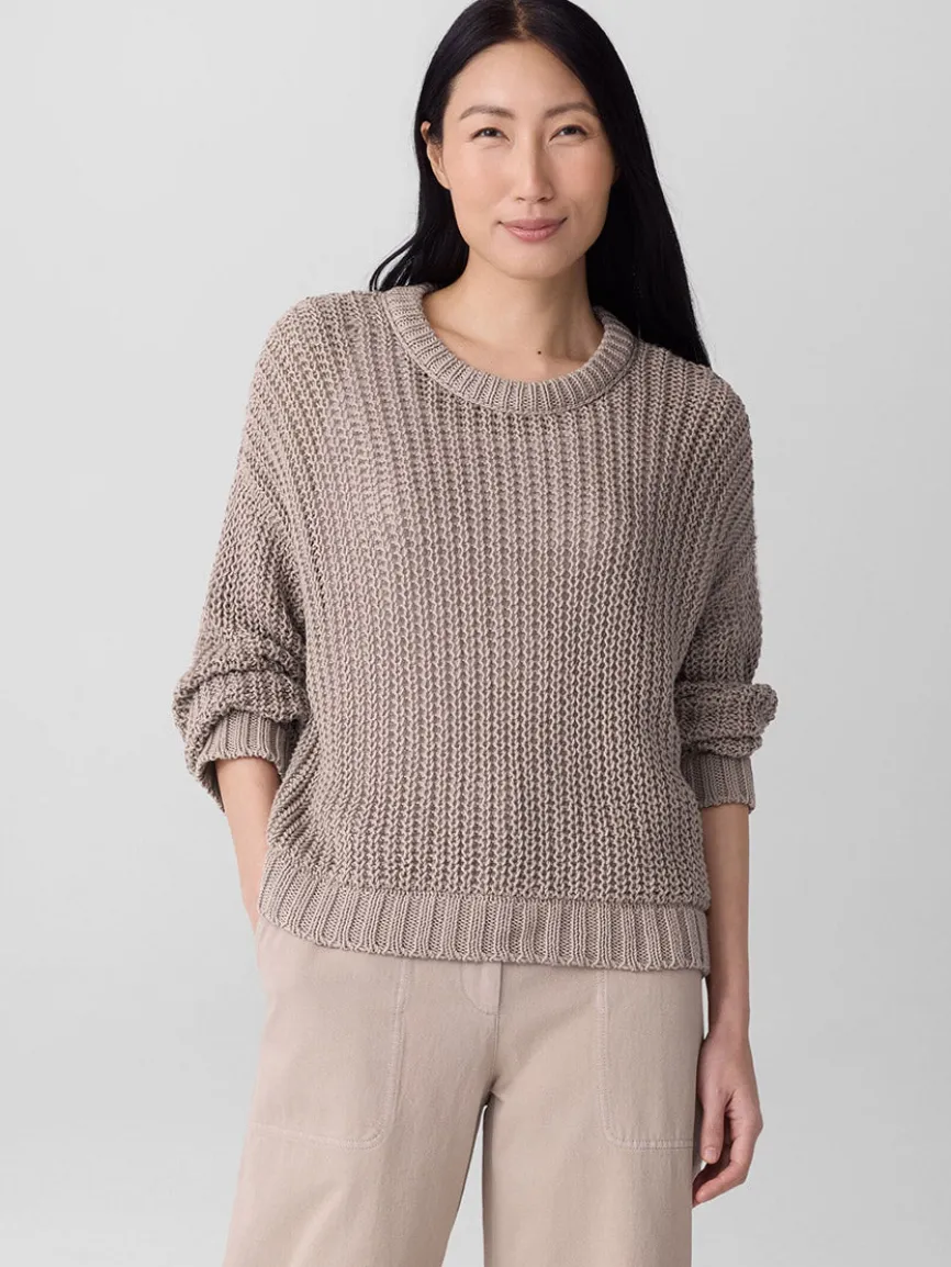 Eileen Fisher Peruvian Organic Cotton Cord Crew Neck Top in Wheat