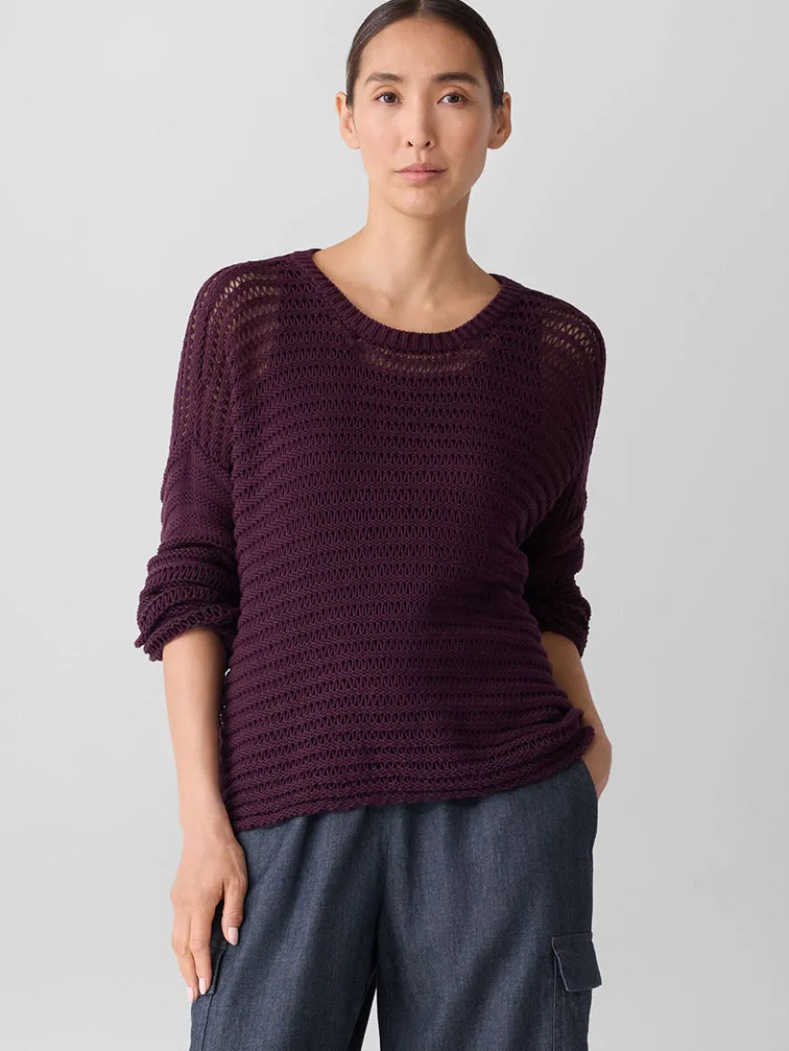 Eileen Fisher Peruvian Organic Cotton Cord Crew Neck Top in Blackberry
