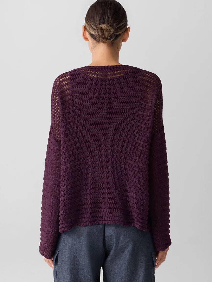 Eileen Fisher Peruvian Organic Cotton Cord Crew Neck Top in Blackberry