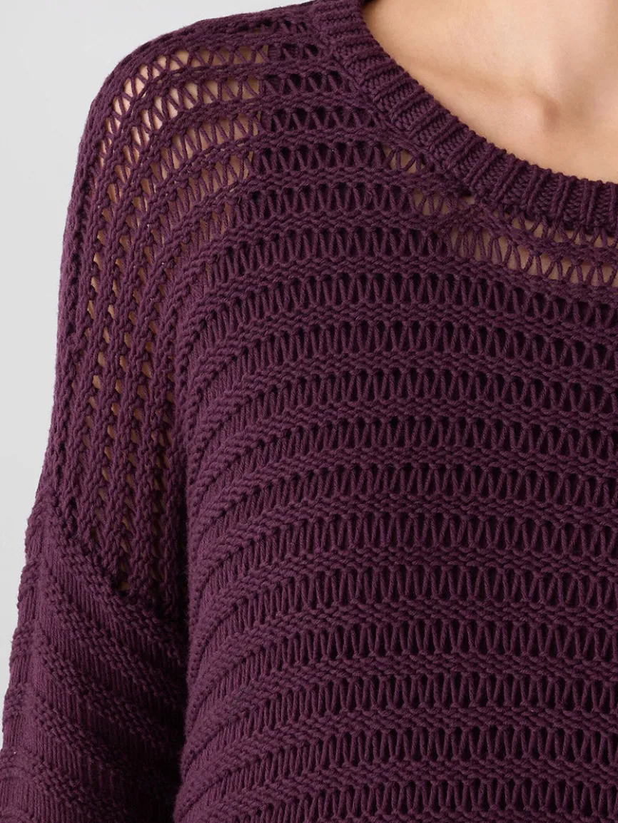 Eileen Fisher Peruvian Organic Cotton Cord Crew Neck Top in Blackberry