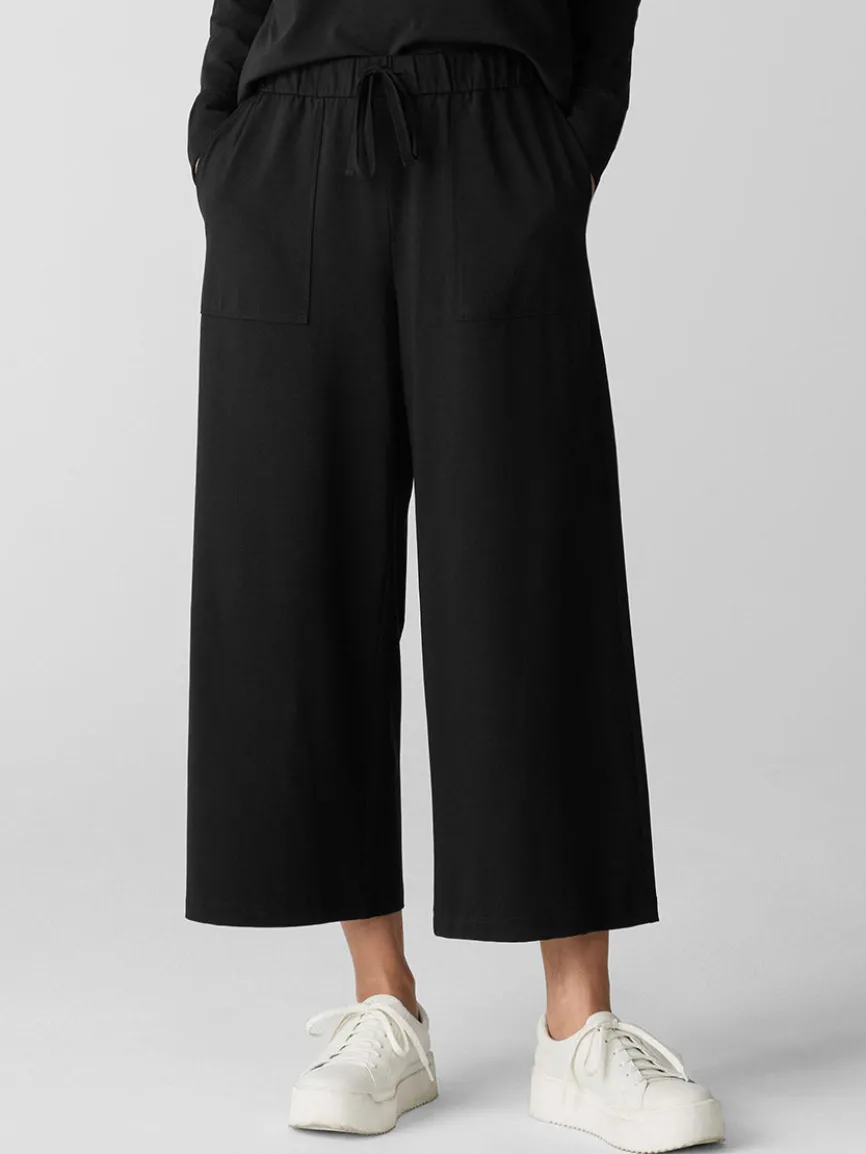 Eileen Fisher Pima Cotton Stretch Jersey Wide-Leg Pant in Black