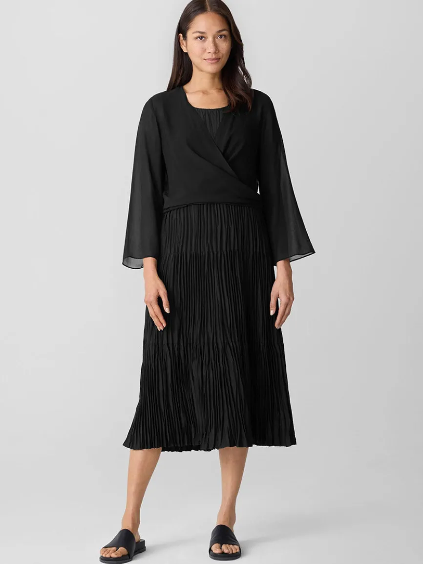 Eileen Fisher Sheer Silk Georgette Tie Jacket in Black
