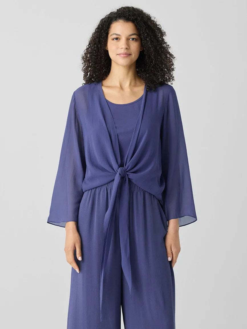 Eileen Fisher Sheer Silk Georgette Tie Jacket in Bluette