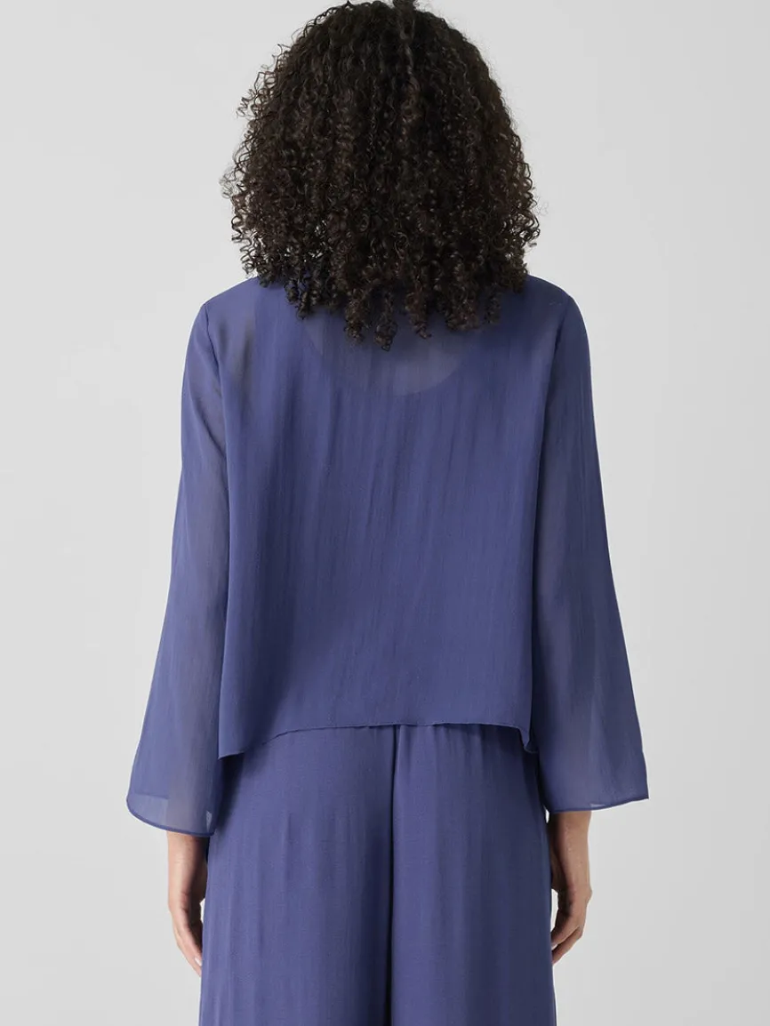 Eileen Fisher Sheer Silk Georgette Tie Jacket in Bluette