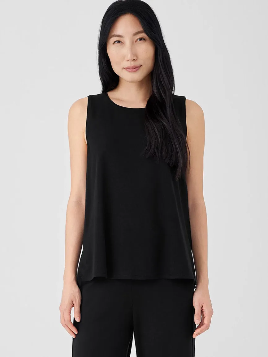 Eileen Fisher Stretch Jersey Knit Jewel Neck Shell in Black