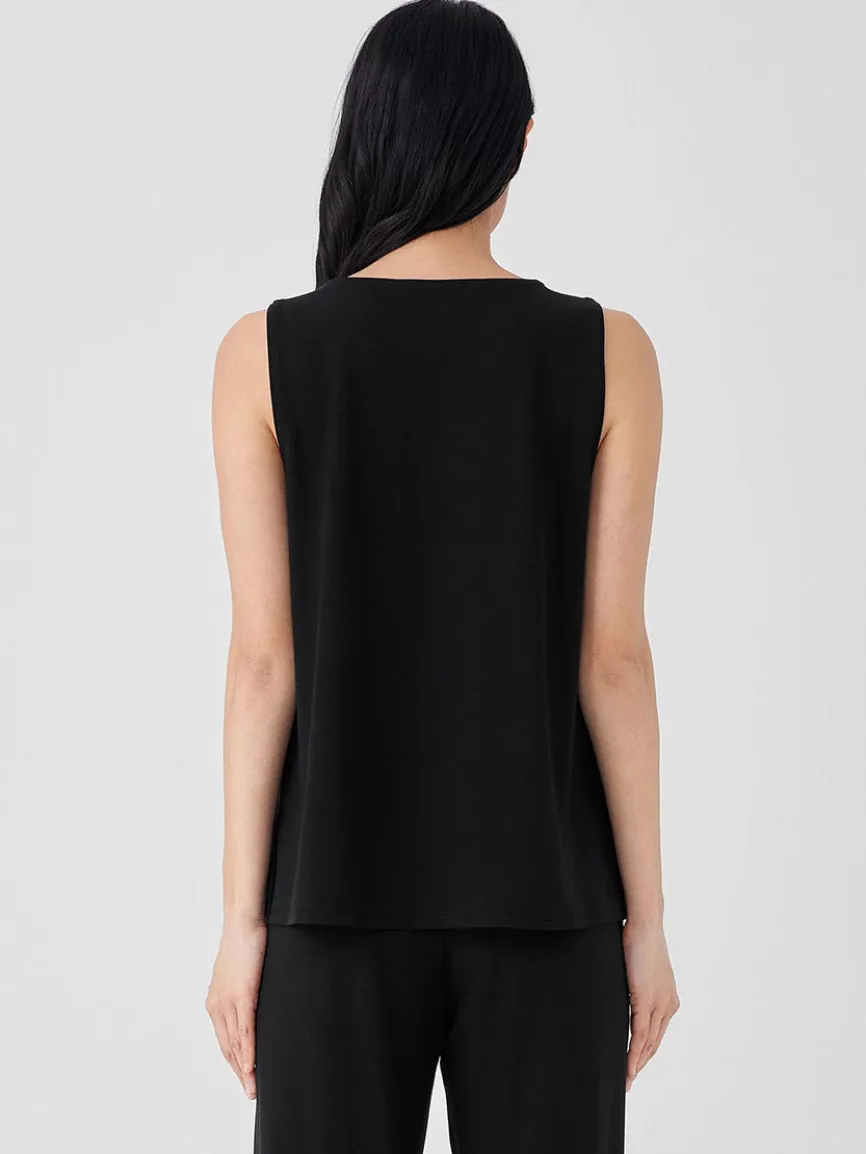Eileen Fisher Stretch Jersey Knit Jewel Neck Shell in Black