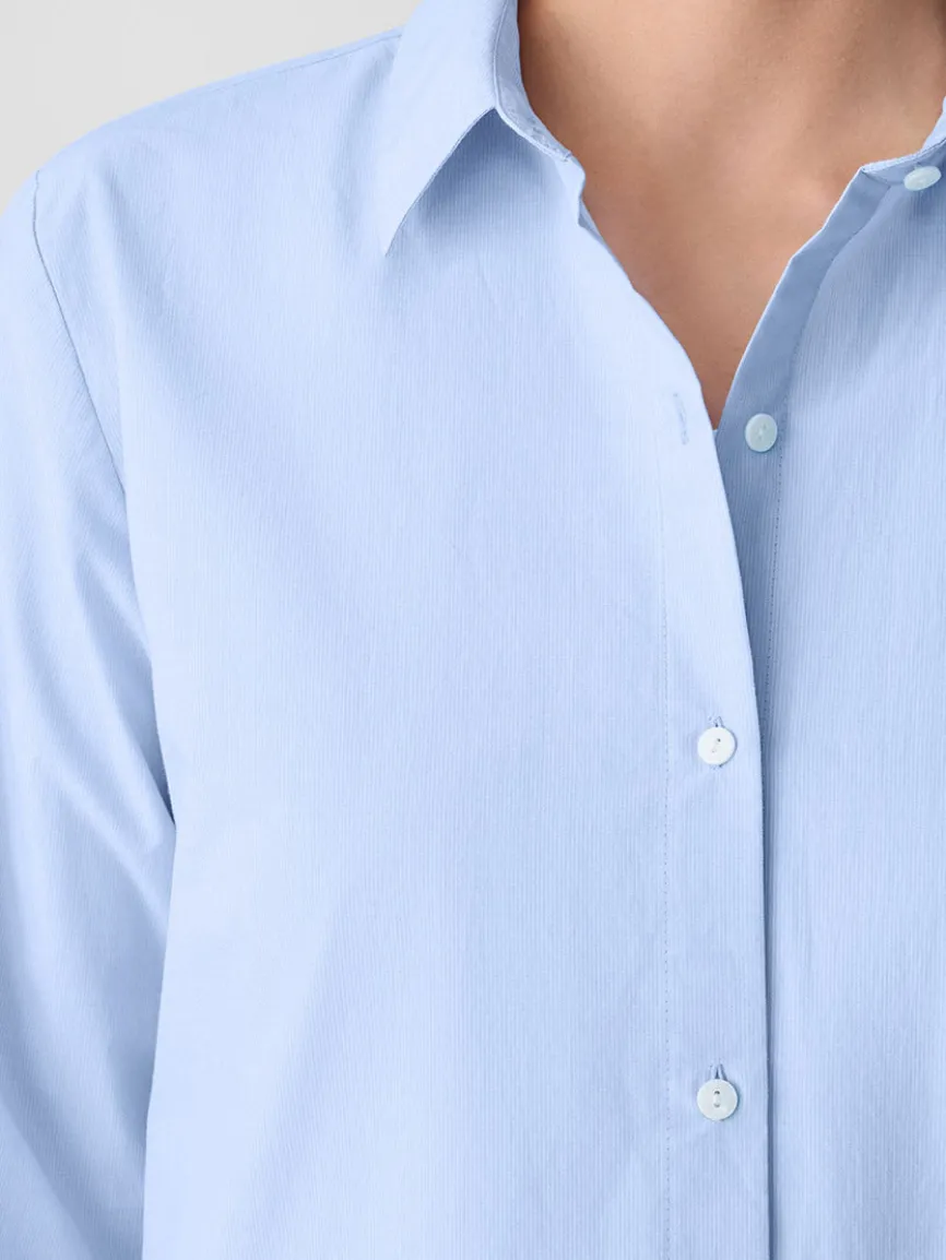 Eileen Fisher Striped Poplin Classic Collar Shirt in Myrtle