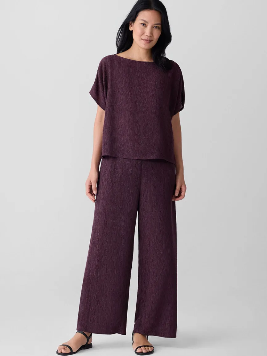 Eileen Fisher Woven Plissé Wide-Leg Pant in Blackberry