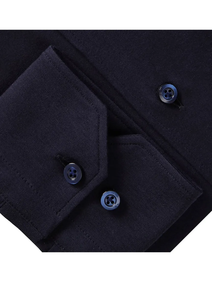 Emanuel Berg Modern 4Flex Stretch Knit Dress Shirt in Navy