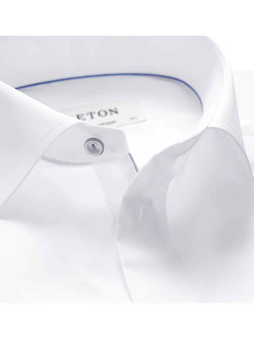 Eton Contemporary Fit White Twill Dress Shirt With Grey Details
